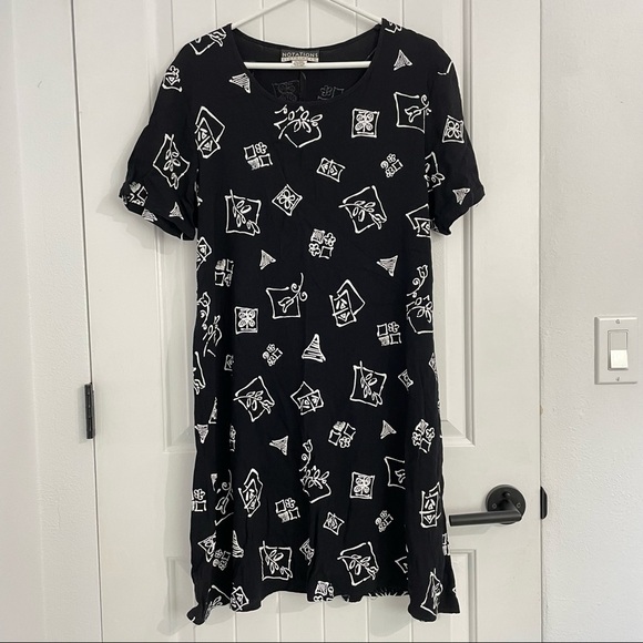Vintage Notations Motif Prints Short Sleeves Dress - Picture 1 of 6